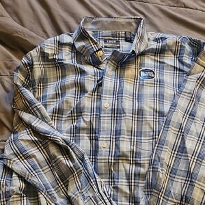 Izod Men's Blue and White Plaid Button-Down Shirt